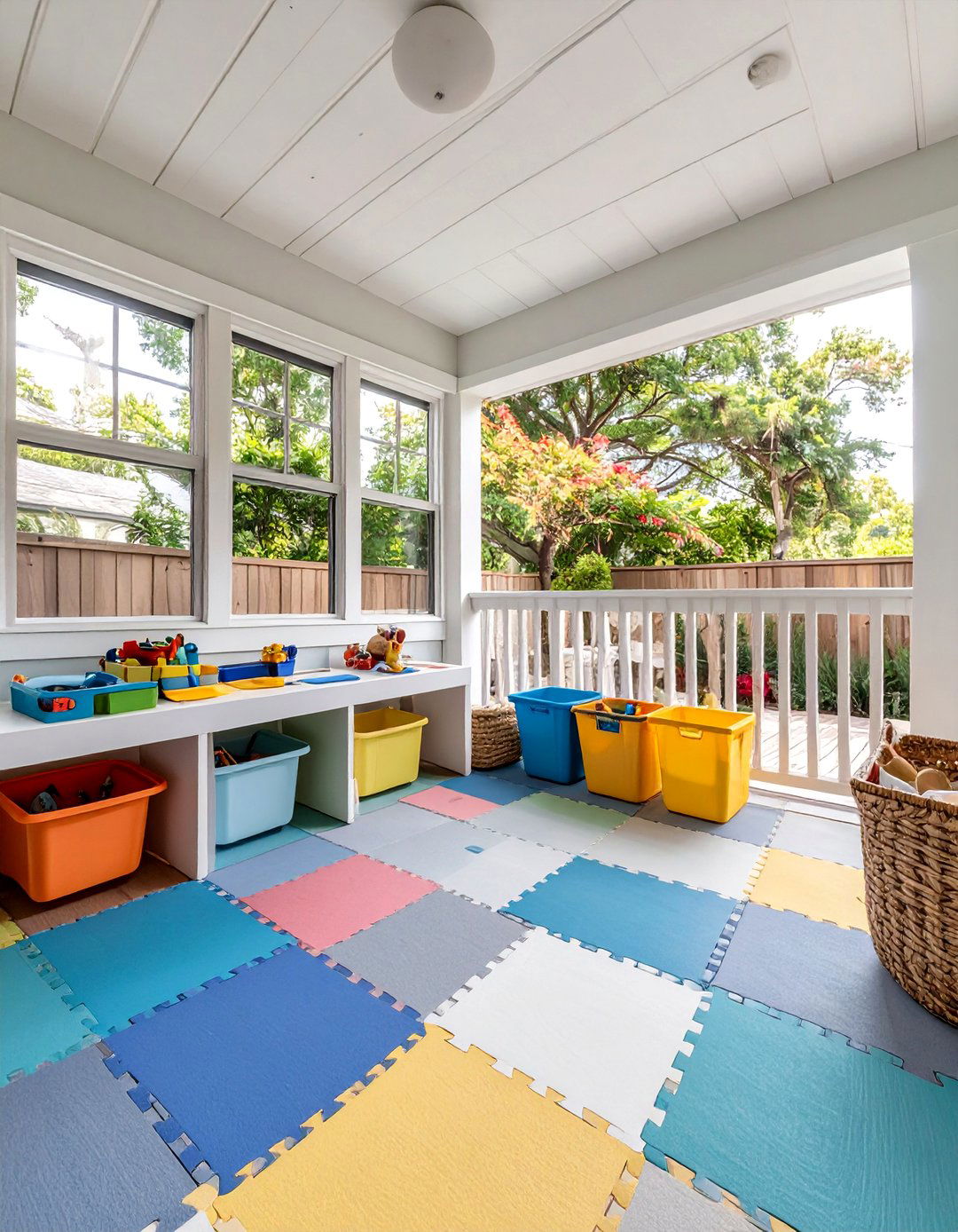 The Family Friendly Playroom Porch - 30 deck enclosure ideas