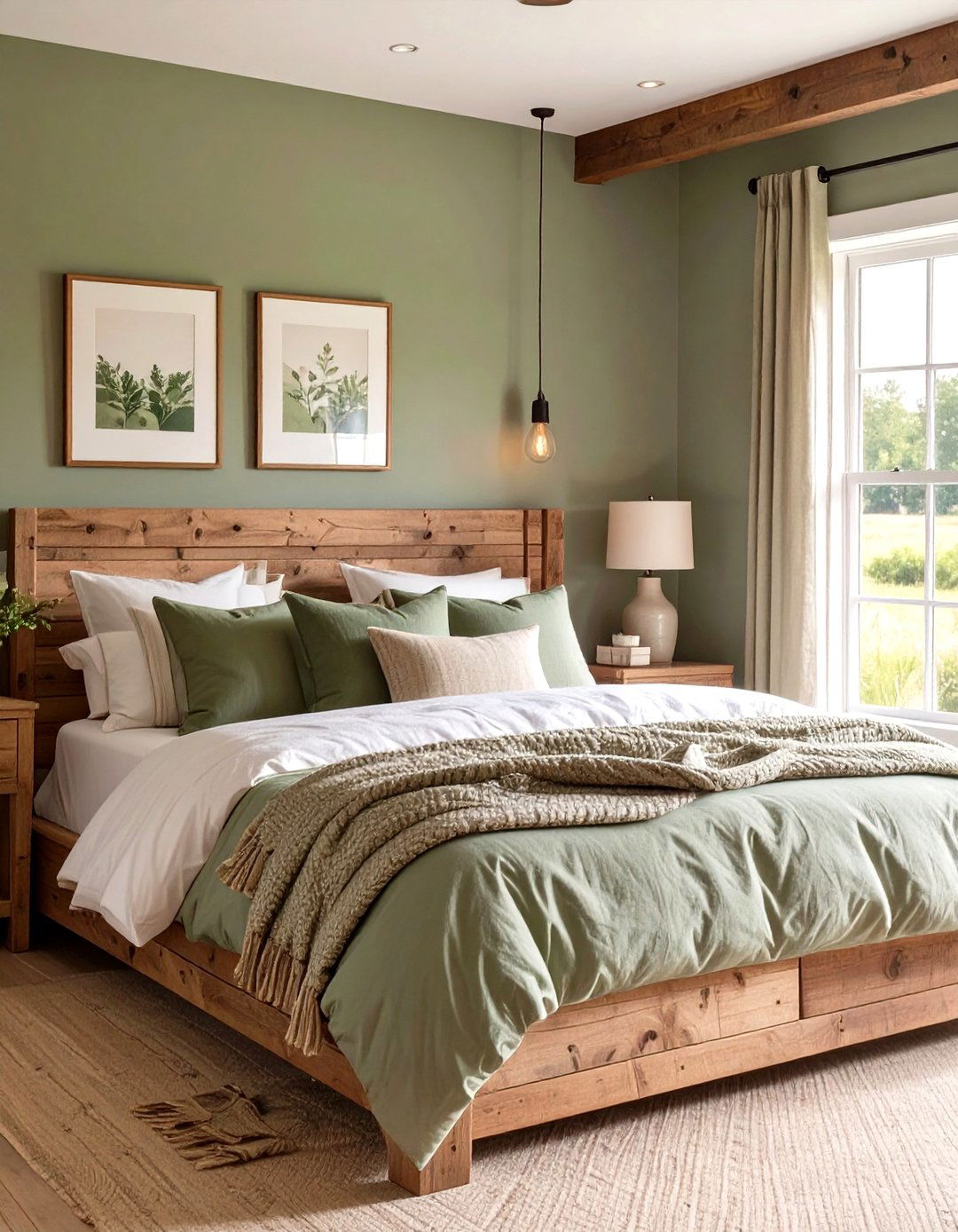 The Farmhouse Bedroom with a Touch of Green