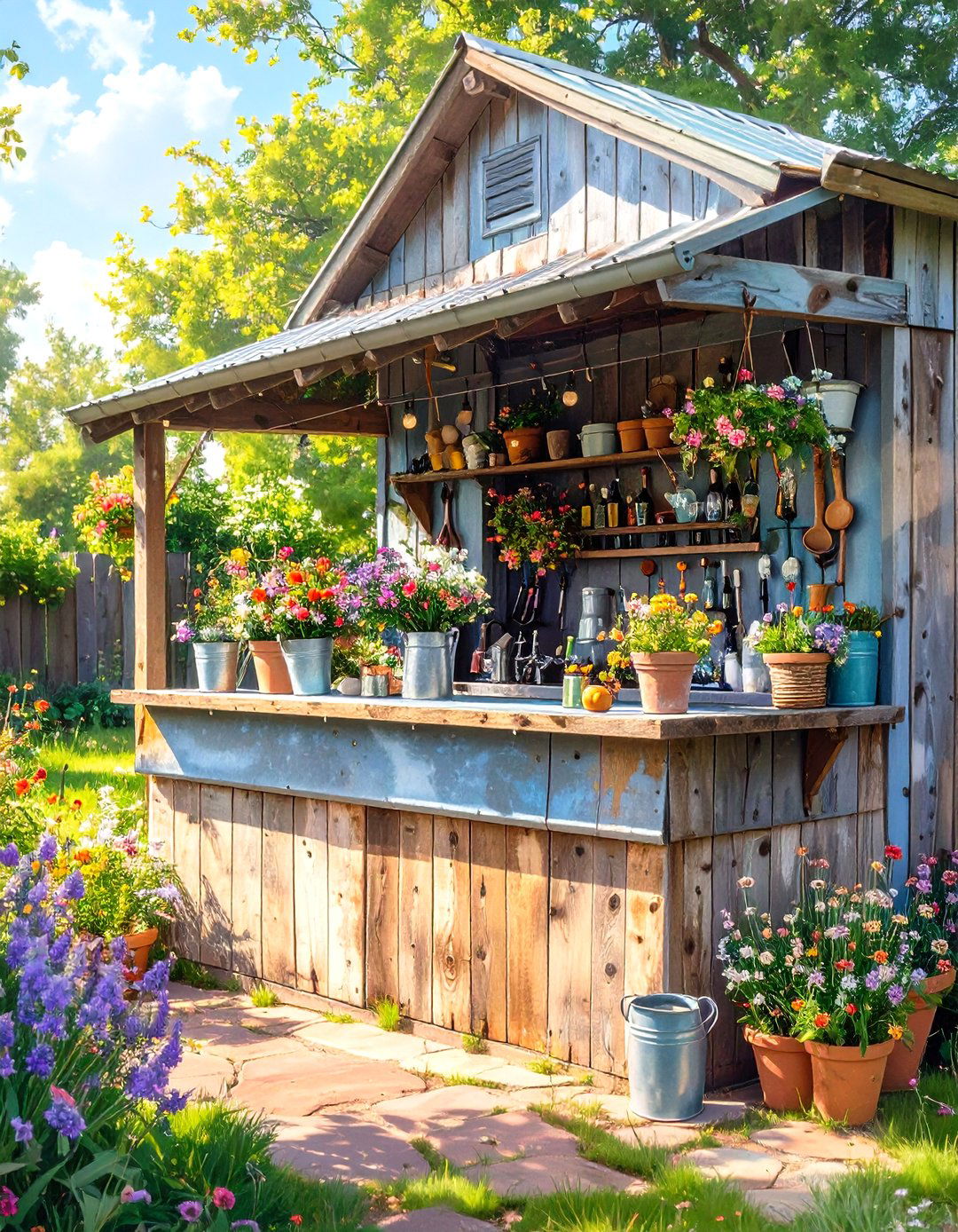 The Farmhouse Style Potting Shed Bar - 30 outdoor bar ideas