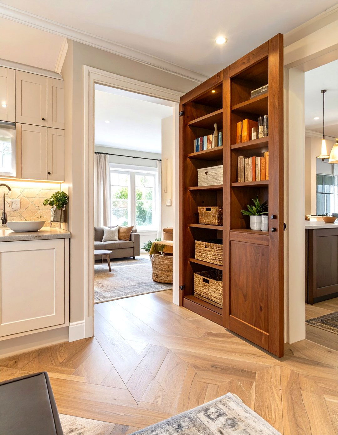 The Faux Bookcase Pantry Entrance - 30 hidden small walk in pantry ideas