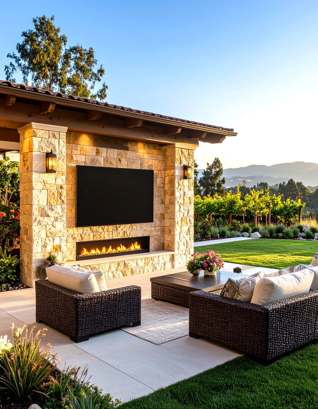 The Faux Stone Column TV Mount - 30 diy outdoor tv ideas