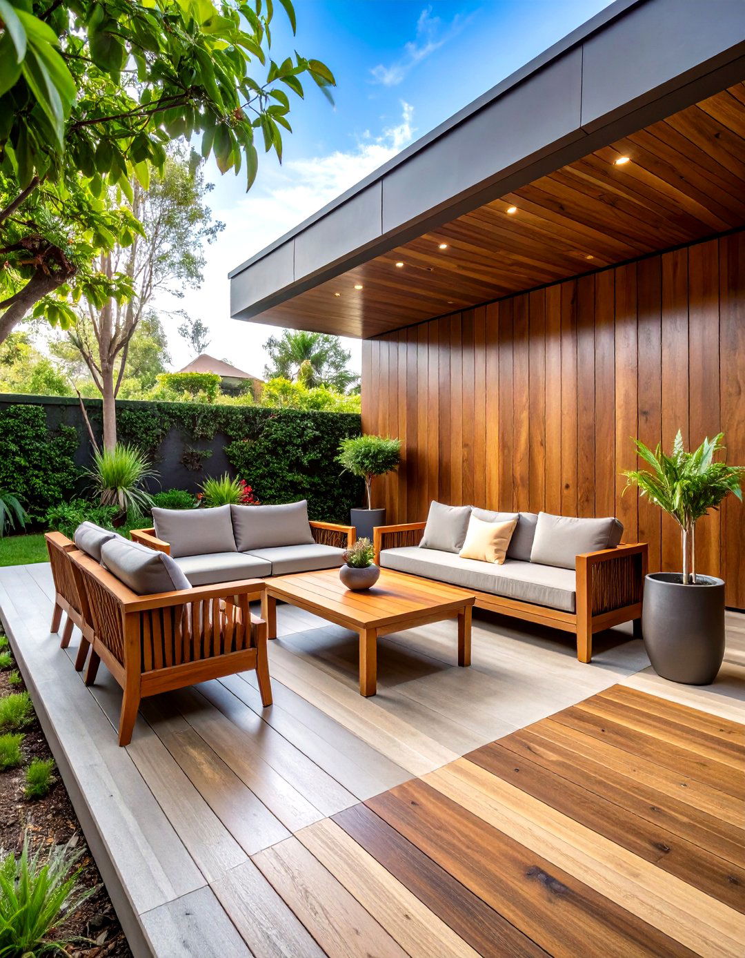 The Faux Wood Plank Painted Patio - 30 inexpensive ways to cover concrete patio ideas