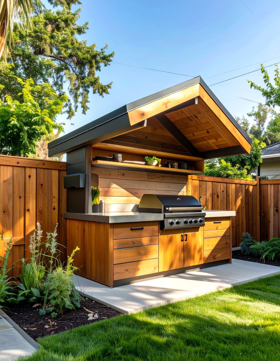 The Fence Integrated Cooking Station - 30 inexpensive covered outdoor kitchen ideas