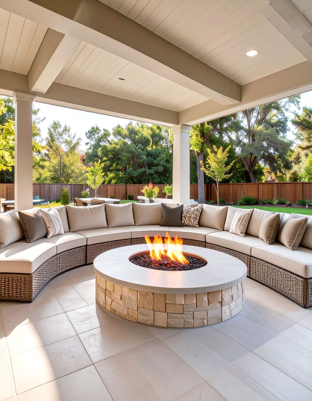 The Fire Pit Conversation Nook - 30 covered patio backyard patio ideas