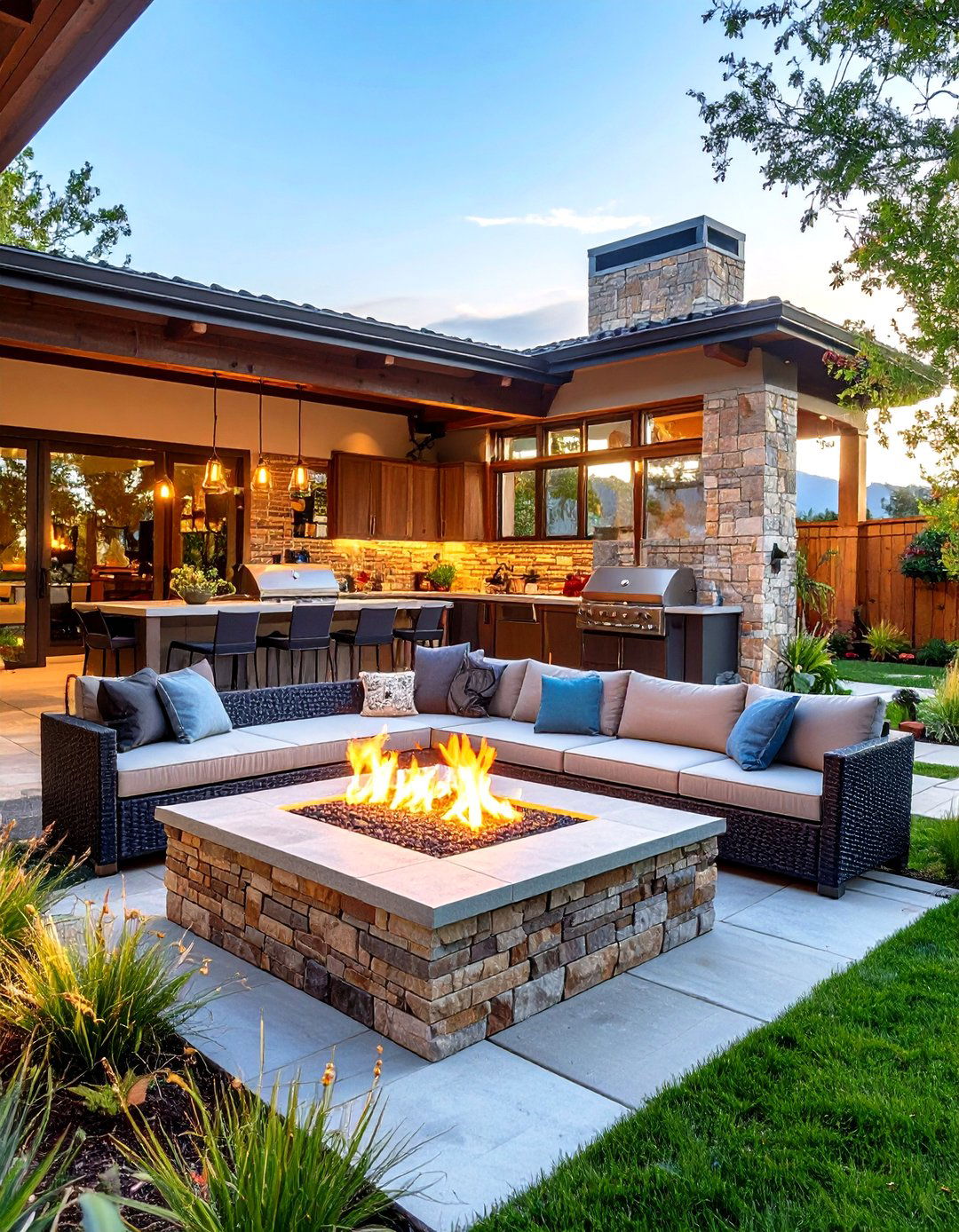 The Fire Pit with an Outdoor Kitchen - 30 fire pit backyard ideas