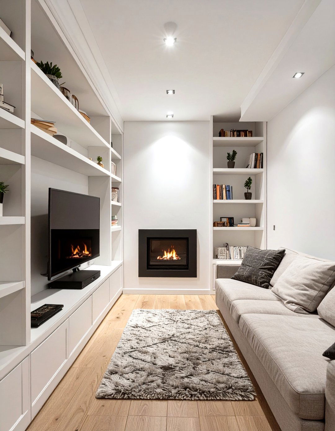 The Fireplace Flanking Built ins - 30 narrow living room ideas with tv