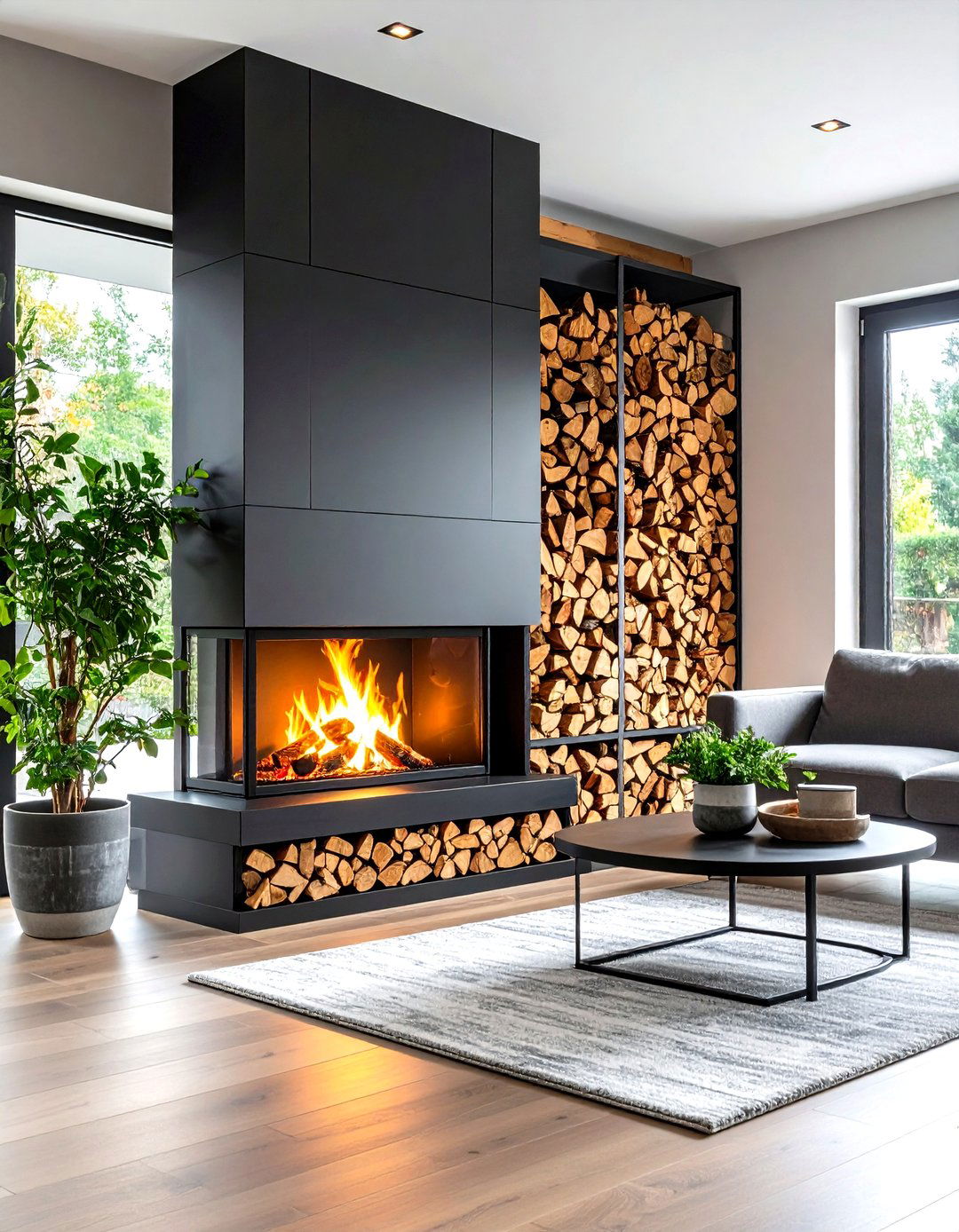 The Fireplace with Integrated Wood Storage - 30 living room modern fireplace ideas