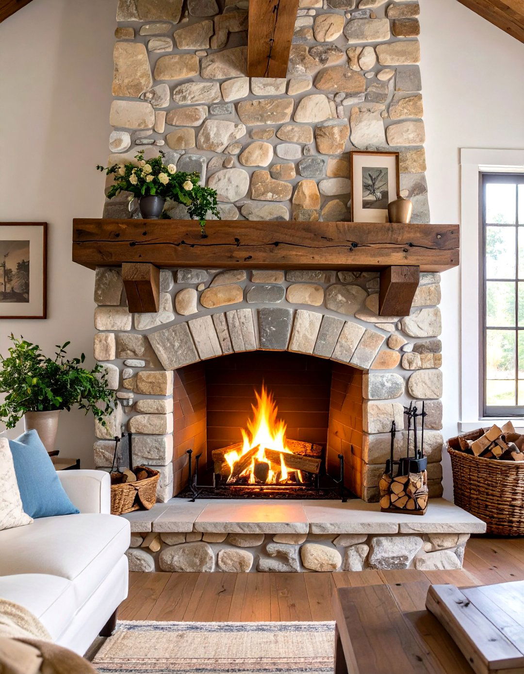The Fireplace with a Rustic Mantel - 30 french country interior design ideas