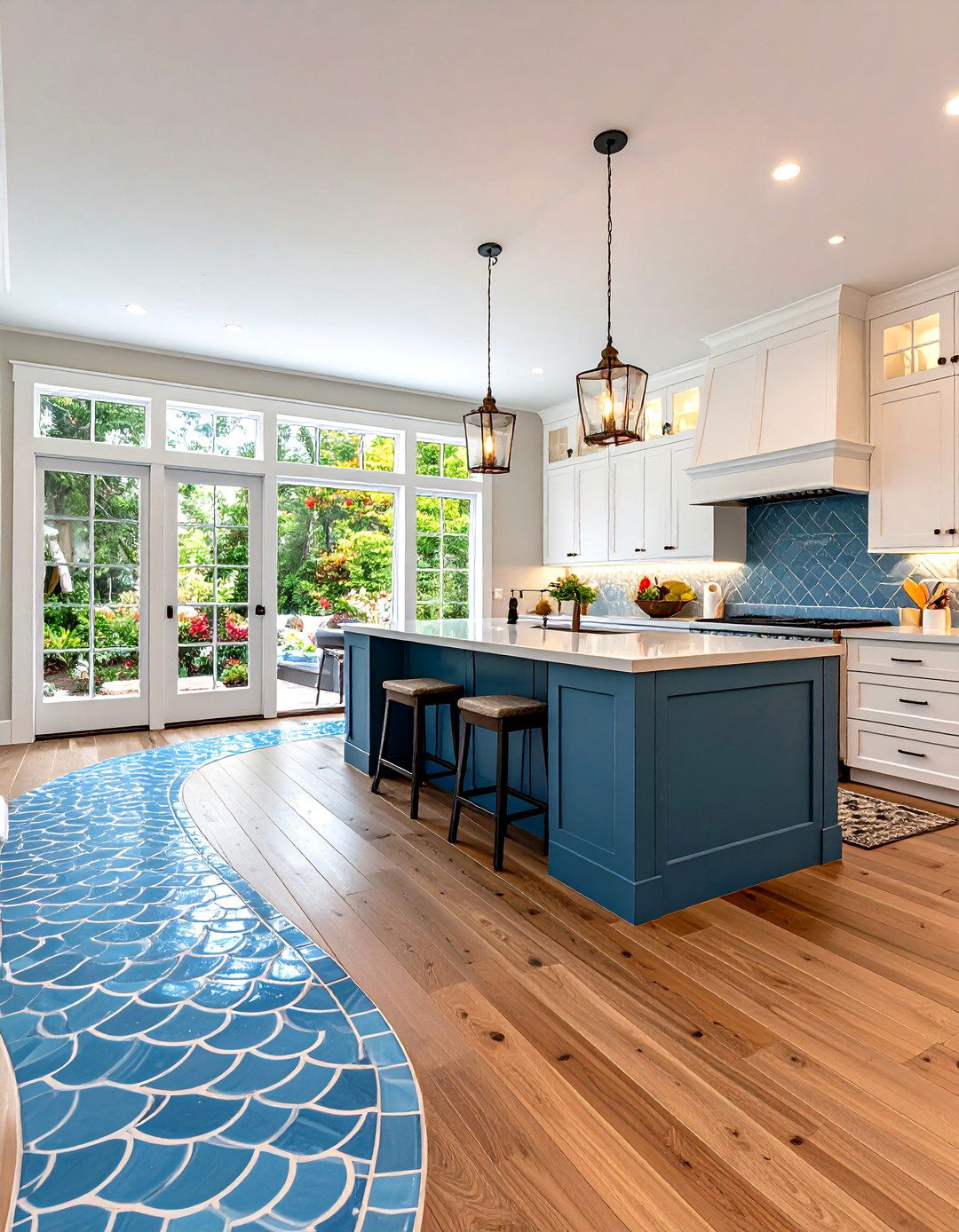 The Fish Scale Tile Transition - 30 kitchen tile to wood floor transition ideas