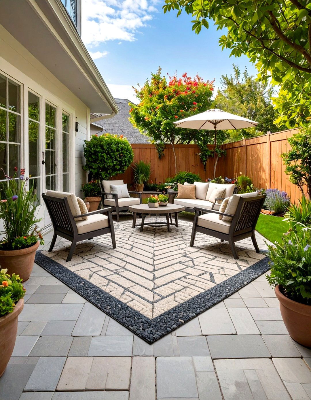The Flagstone Patio with an Outdoor Rug - 30 flagstone patio ideas
