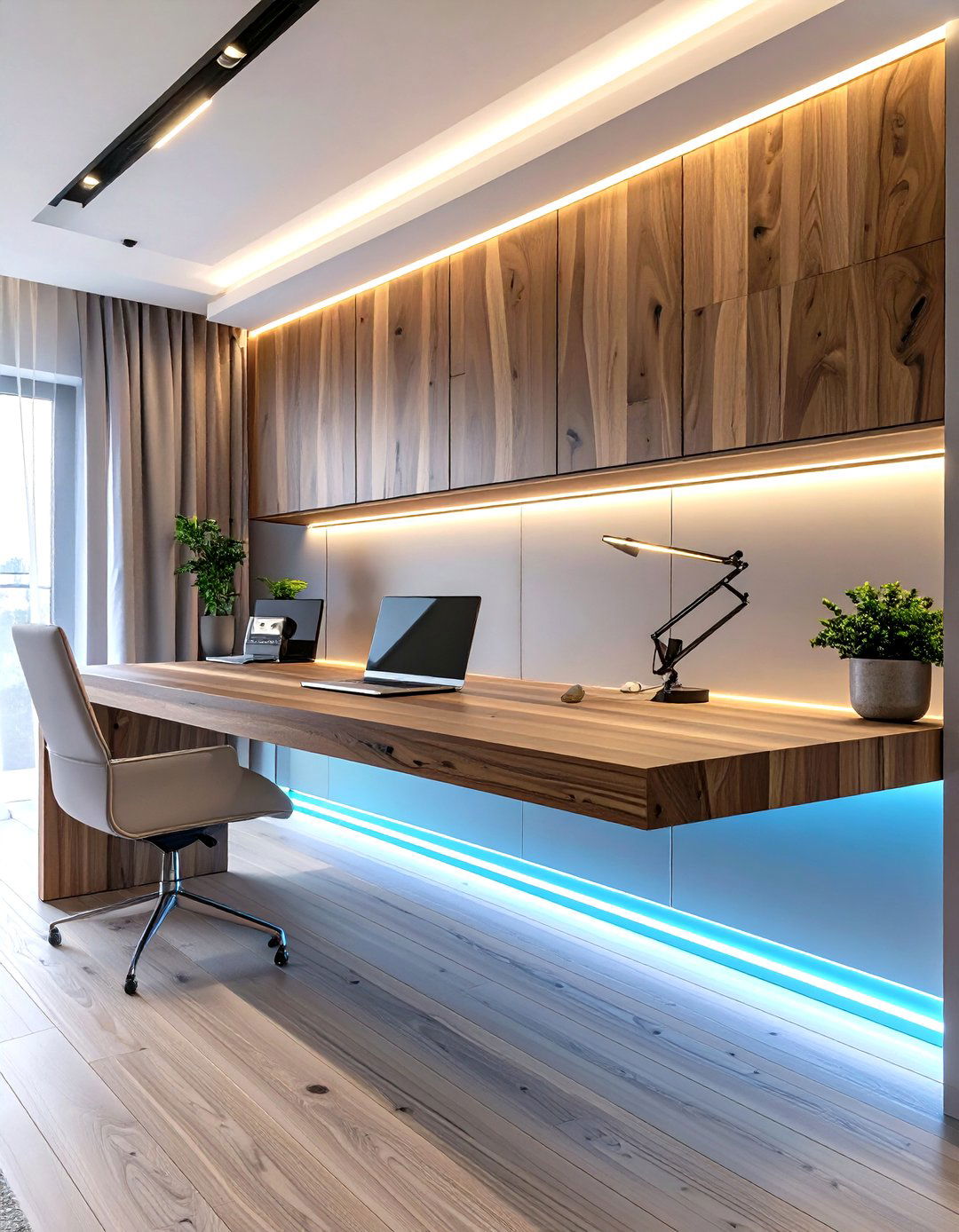 The Floating Cantilevered Desk Home Office - 30 luxury modern home office ideas