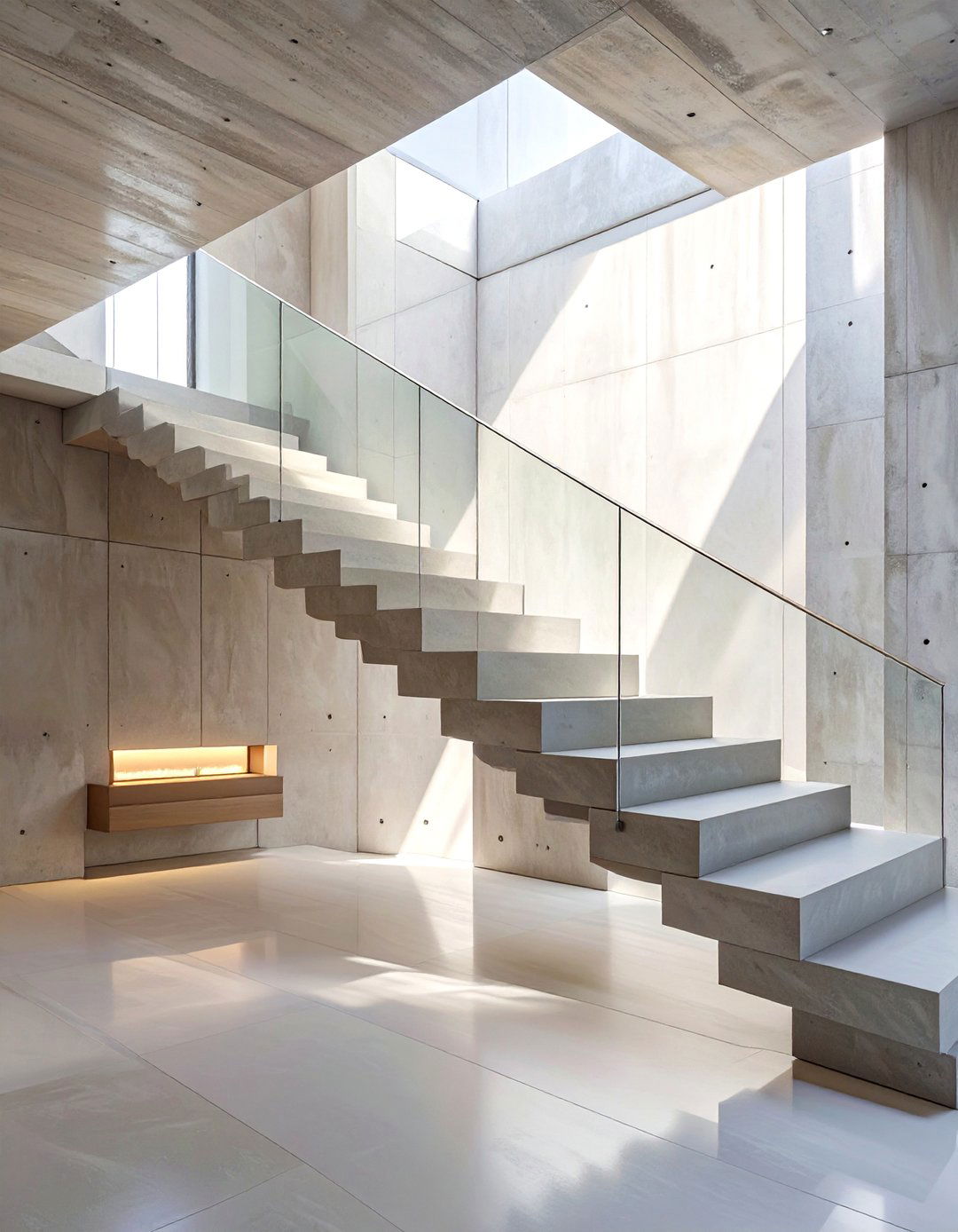 The Floating Concrete Staircase - 30 brutalist interior design ideas