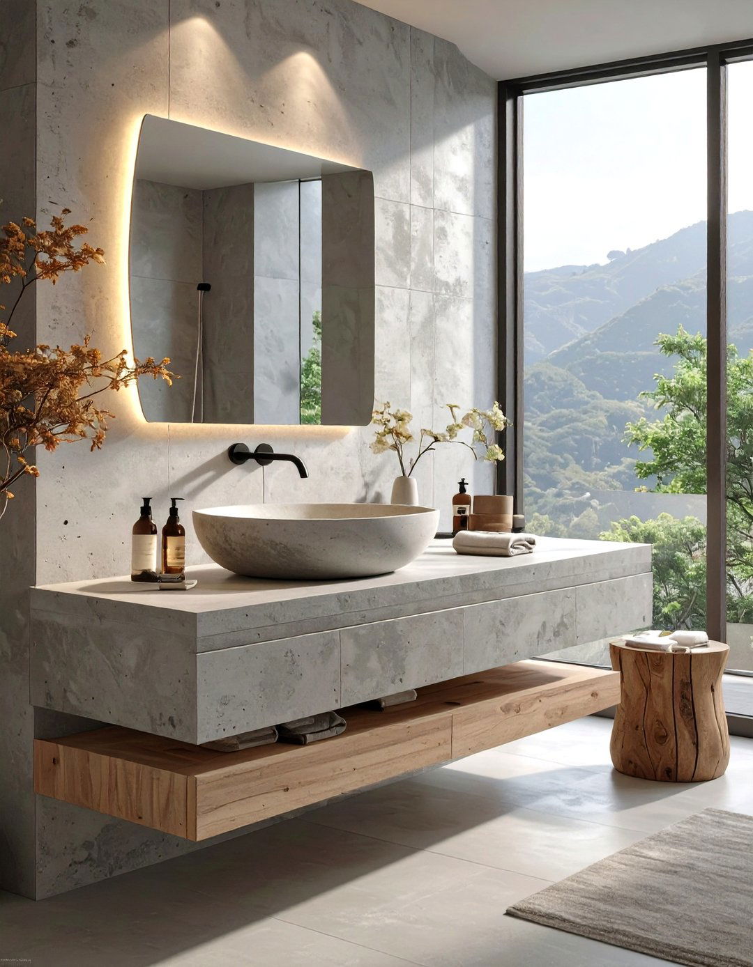 The Floating Concrete Vanity in the Bathroom - 30 brutalism interior design ideas