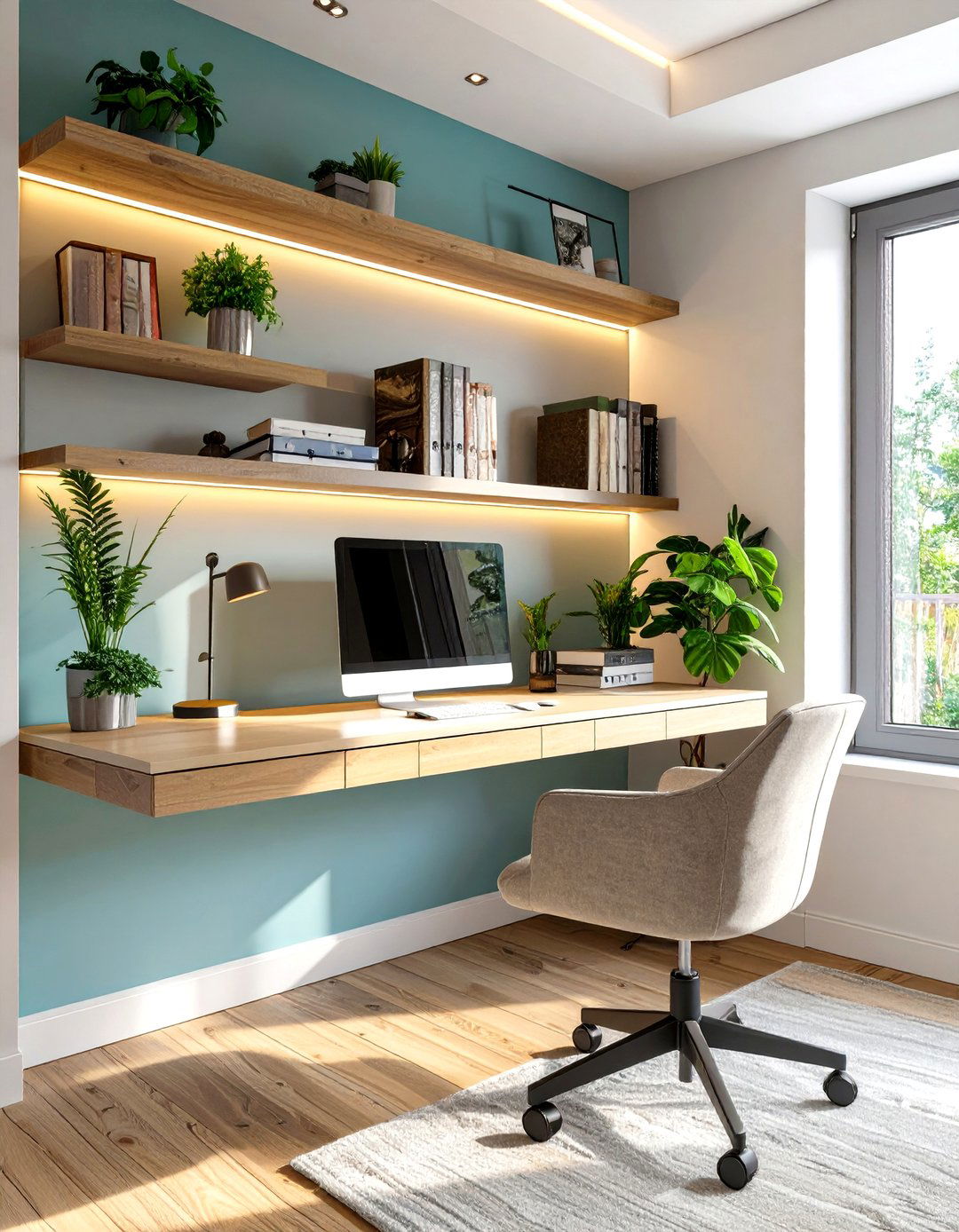 The Floating Desk Office - 30 modern home office design ideas