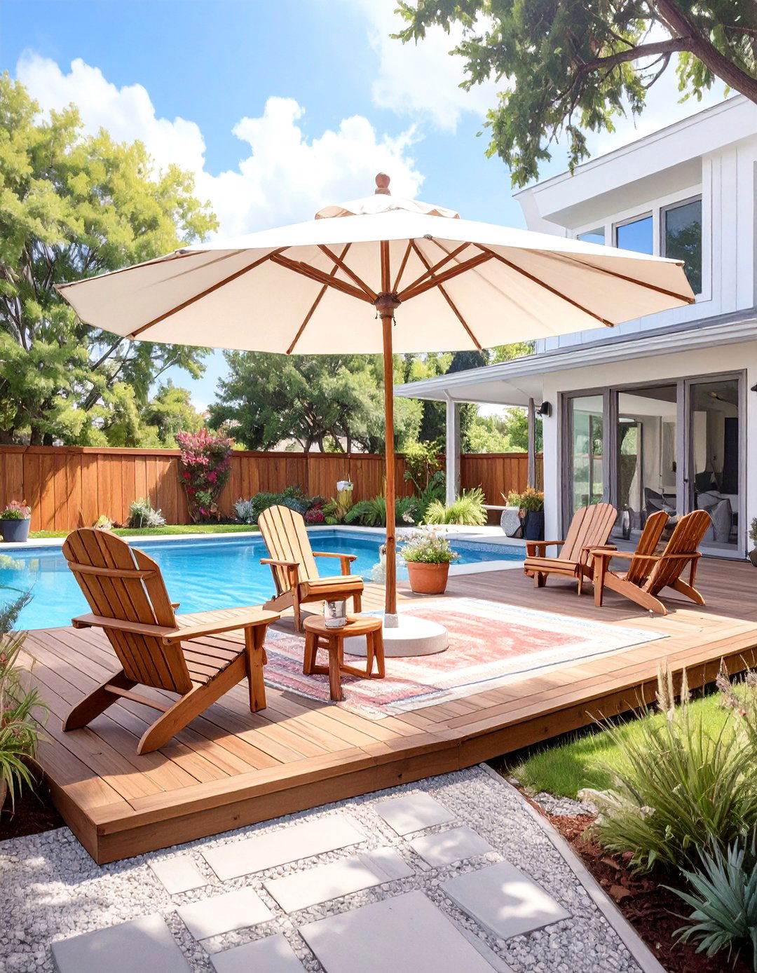 The Floating Island Deck - 30 above ground pool deck ideas on a budget