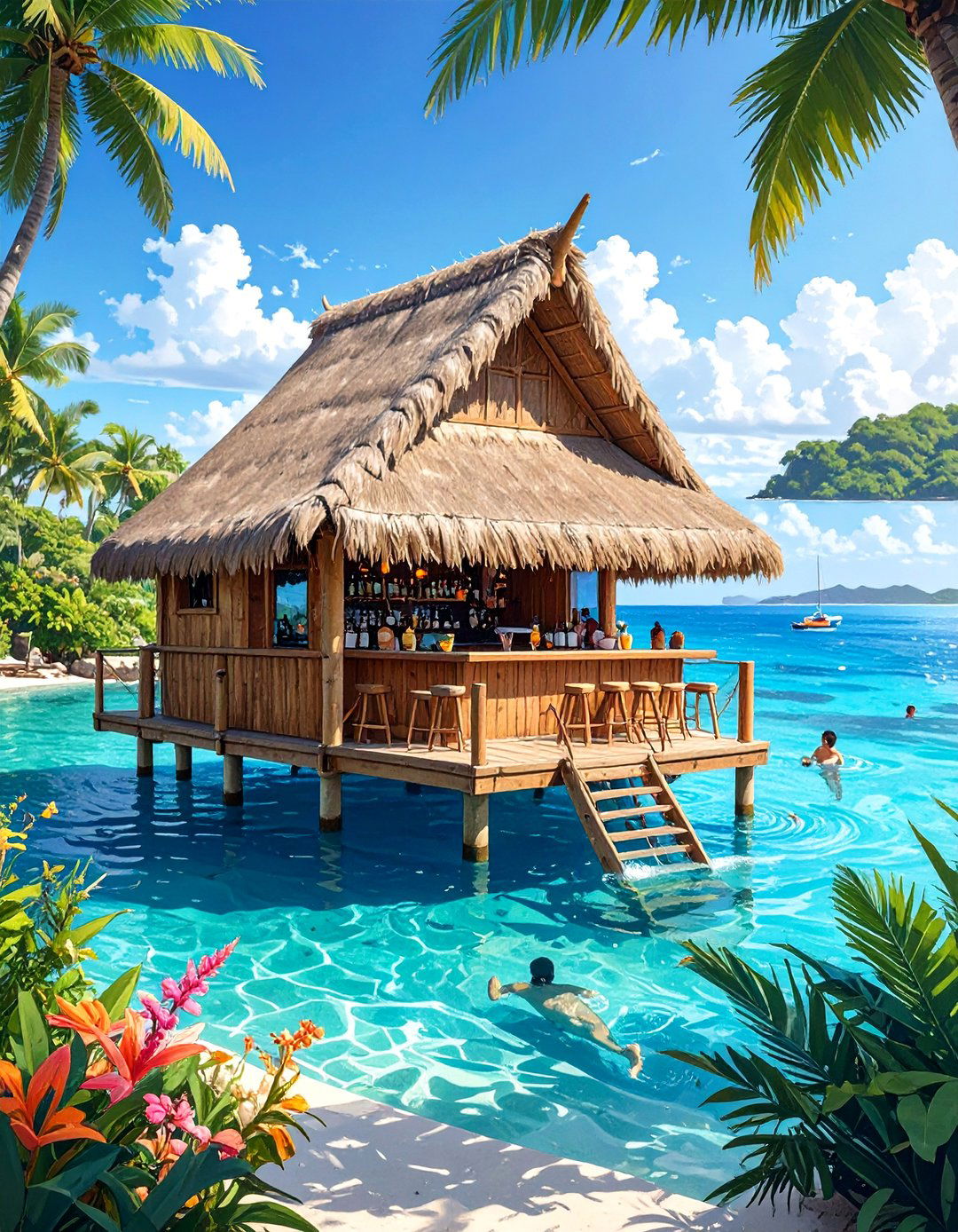 The Floating Pontoon Tiki Bar - 30 backyard tiki bar ideas