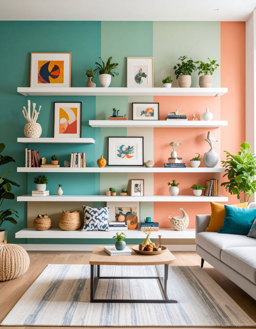 The Floating Shelves Art Display - 30 large wall decor ideas