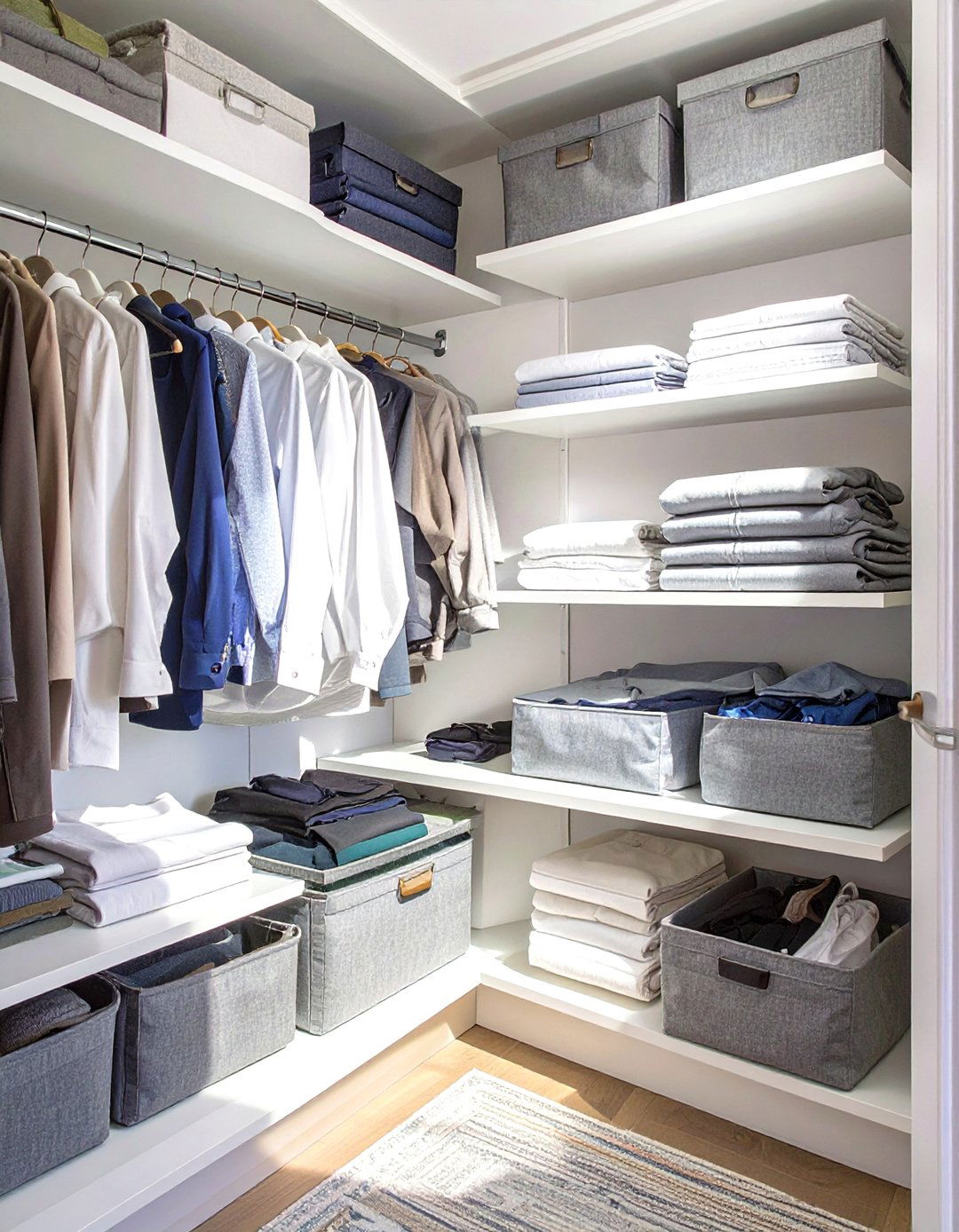 The Floating Shelves and Bins Closet - 30 narrow closet ideas