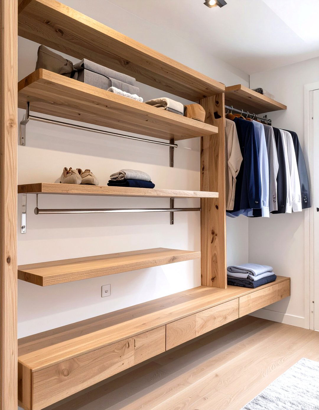 The Floating Shelves and Hanging Rod Combo - 30 closet ideas for small spaces