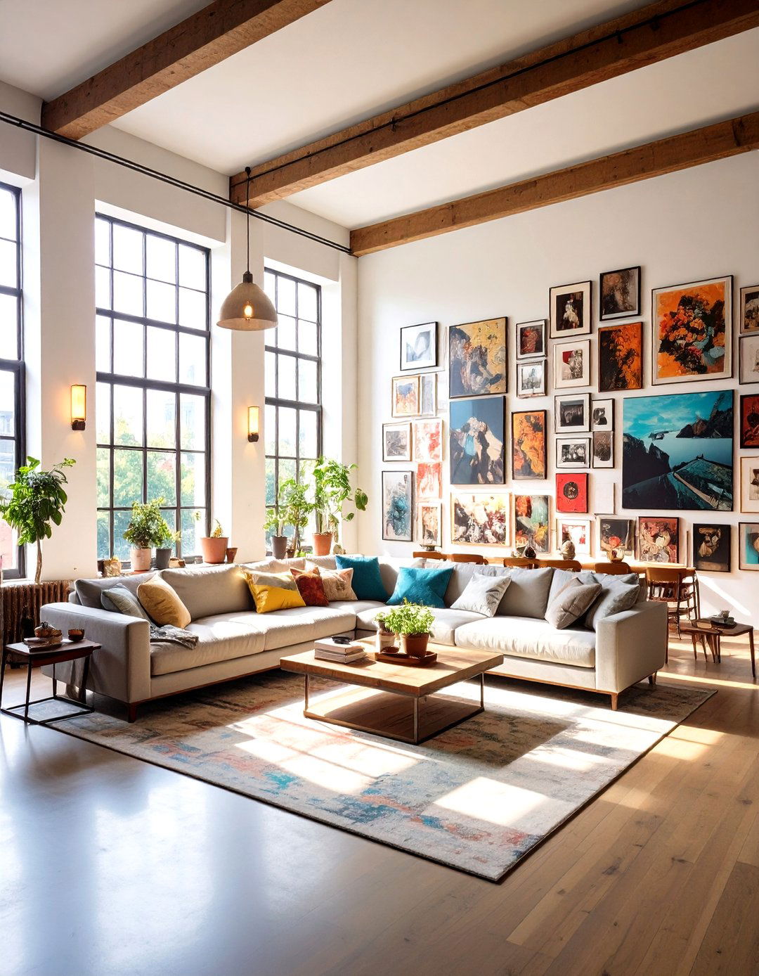 The Floor to Ceiling Gallery Wall - 30 living room gallery wall ideas
