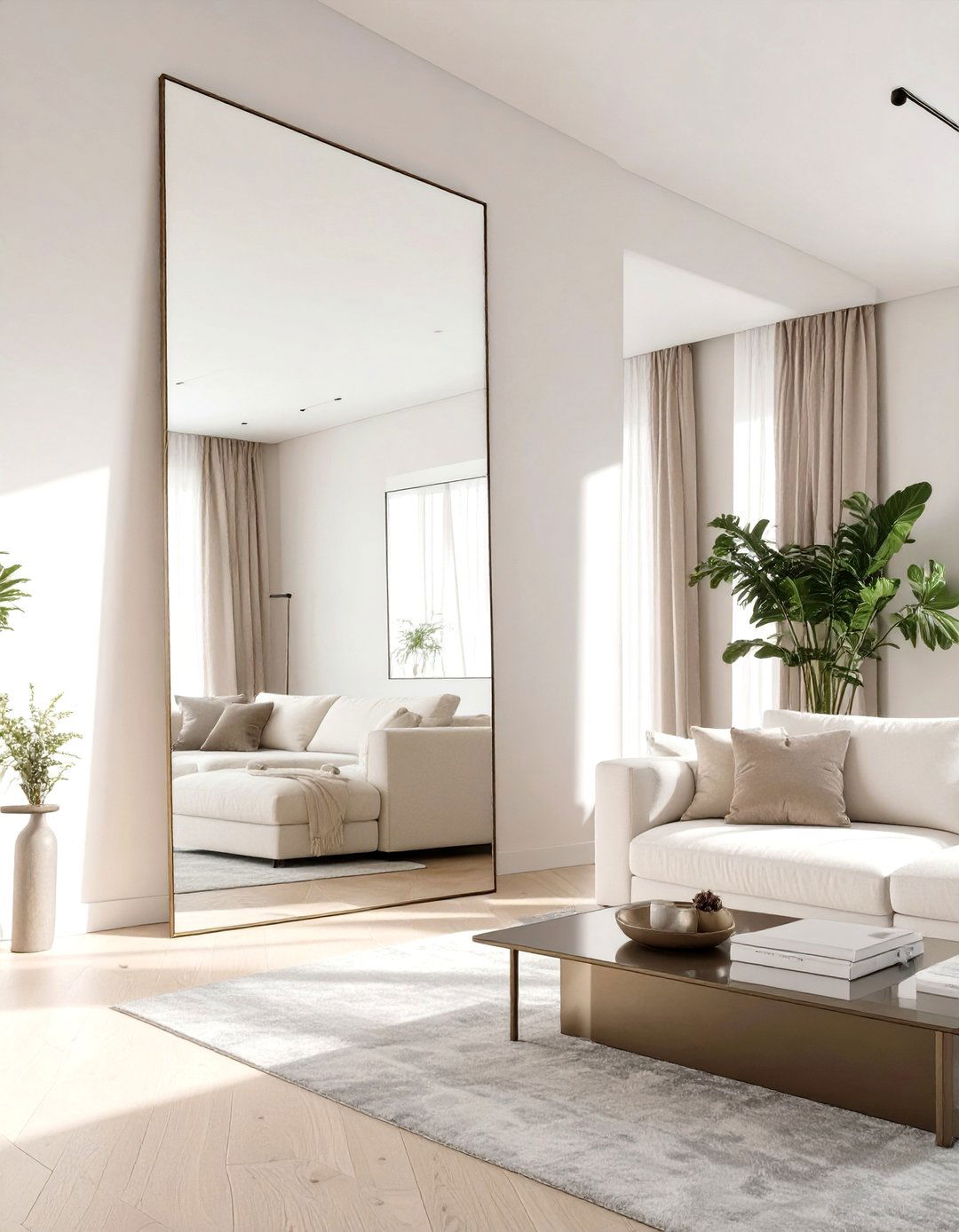 The Floor to Ceiling Mirror - 30 creative living room wall decor ideas