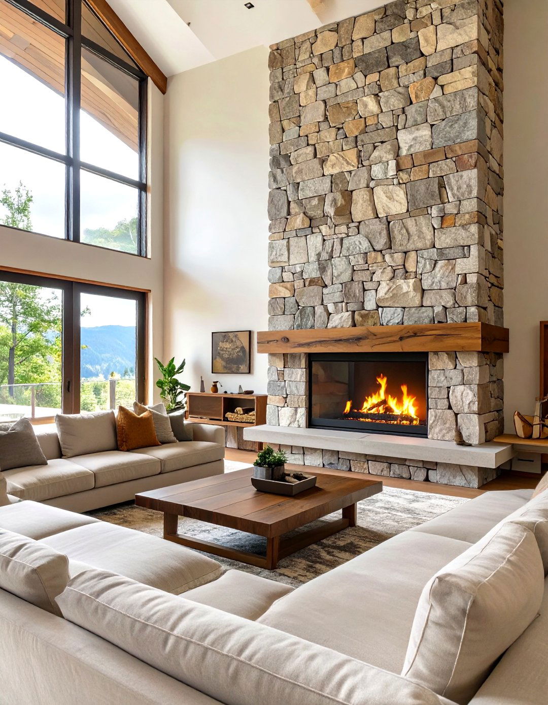 The Floor to Ceiling Stone Fireplace - 30 mcm interior design ideas
