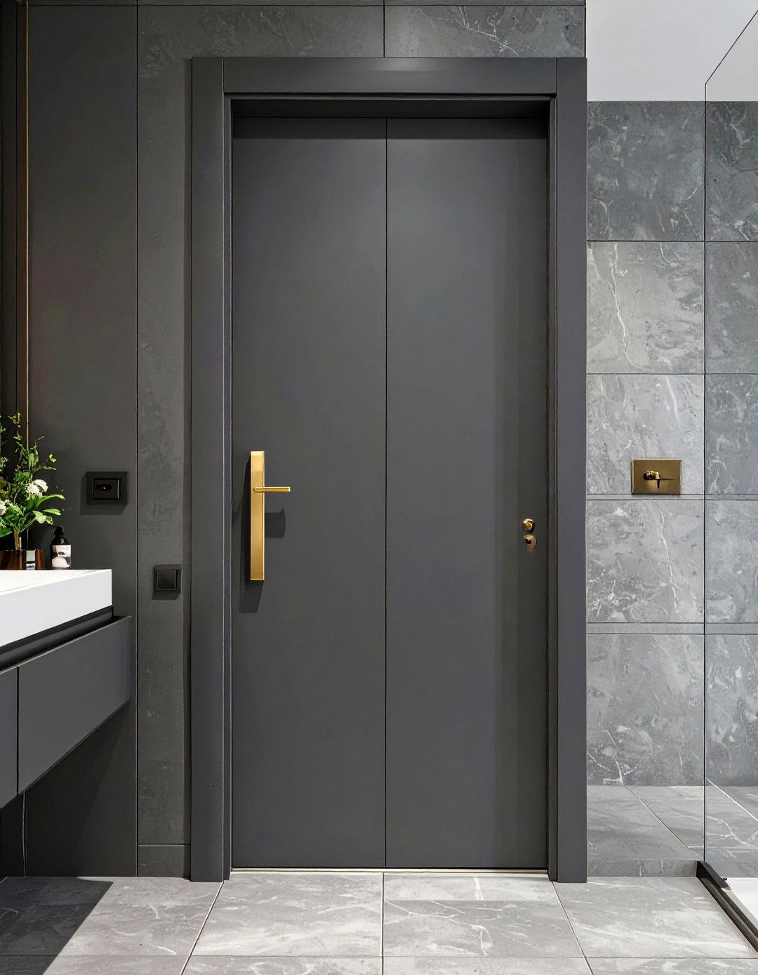 The Flush Bathroom Door with Unique Hardware - 30 bathroom door ideas