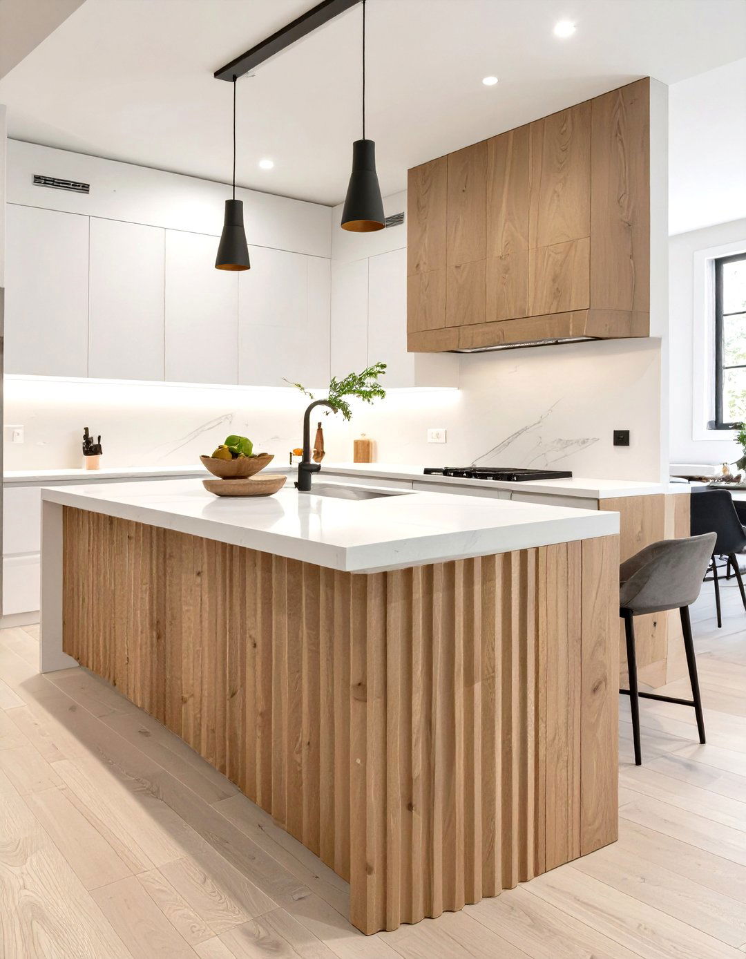The Fluted Wood Kitchen Island - 30 modern kitchen island ideas