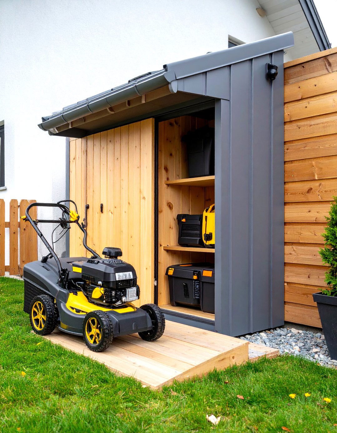 The Fold Down Wall Shed - 30 lawn mower storage ideas