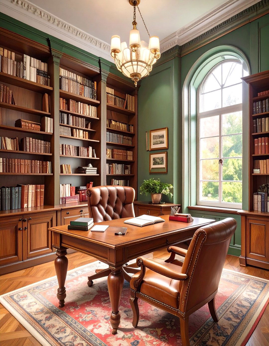 The Forest Green and Leather Study - 30 colorful interior design ideas