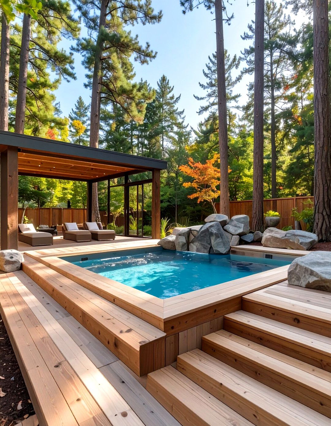 The Forest Retreat Deck - 30 backyard swim spa deck ideas