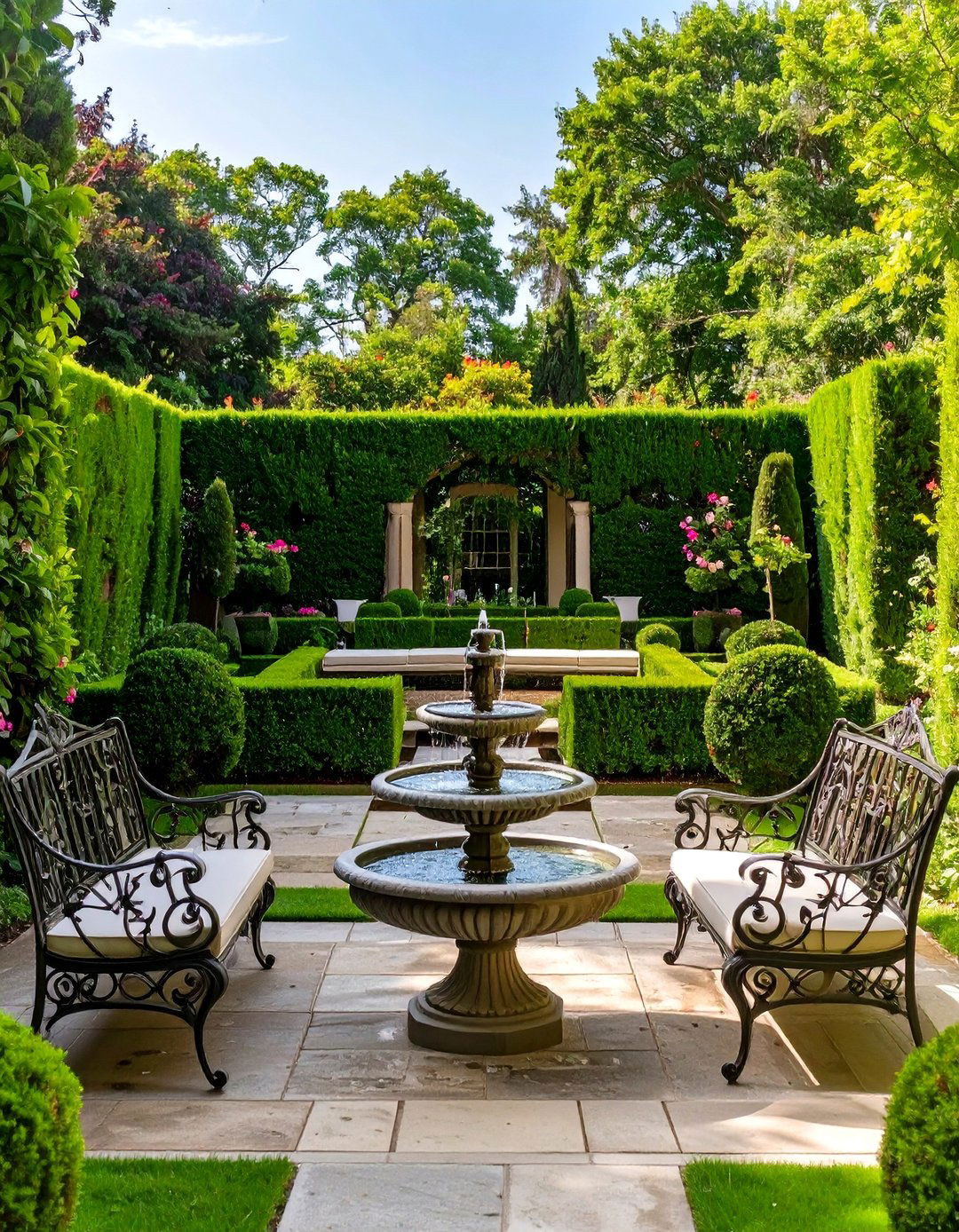 The Formal Boxwood Garden Room - 30 backyard seating ideas