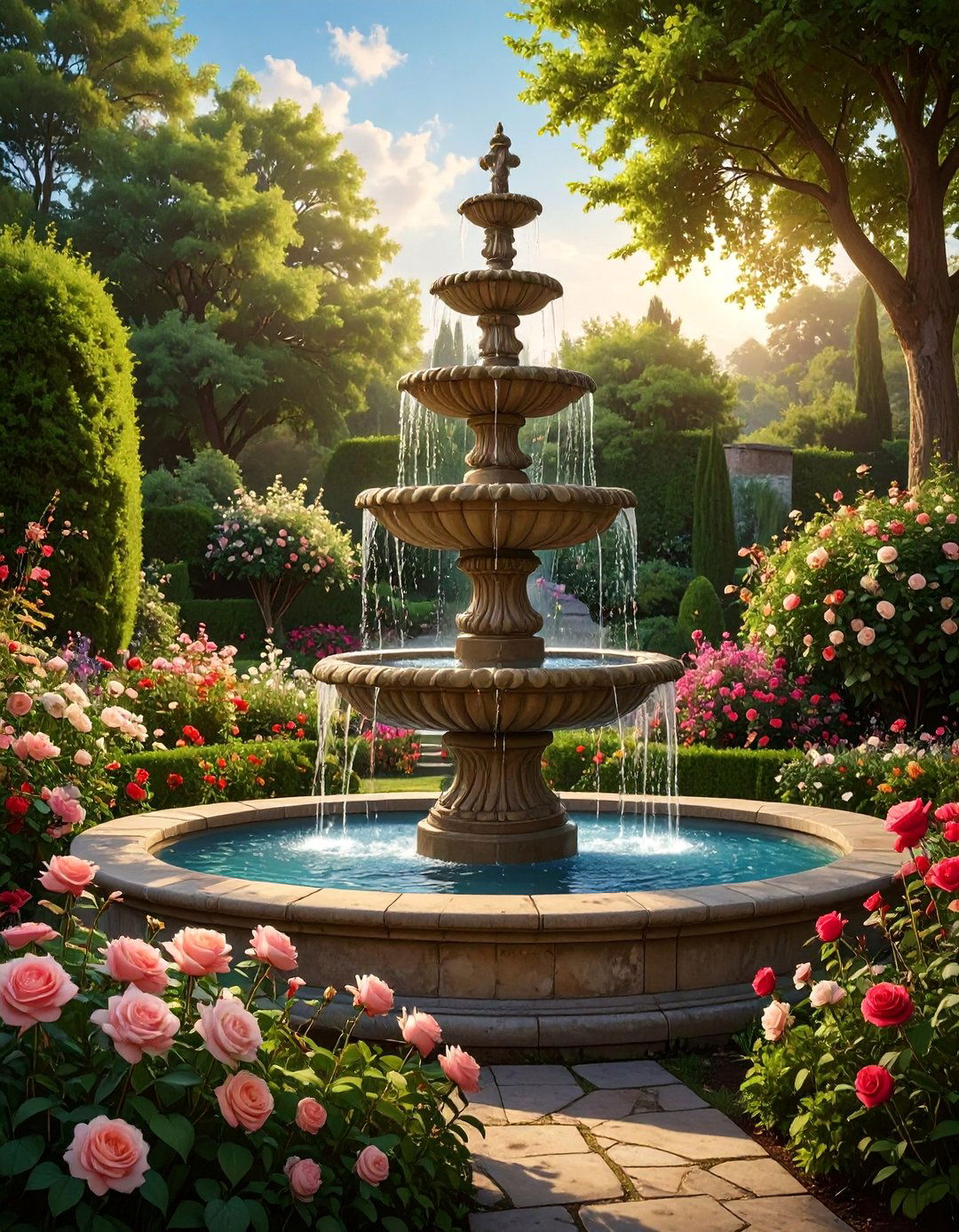 The Formal Tiered Garden Fountain - 30 ai waterfall garden ideas