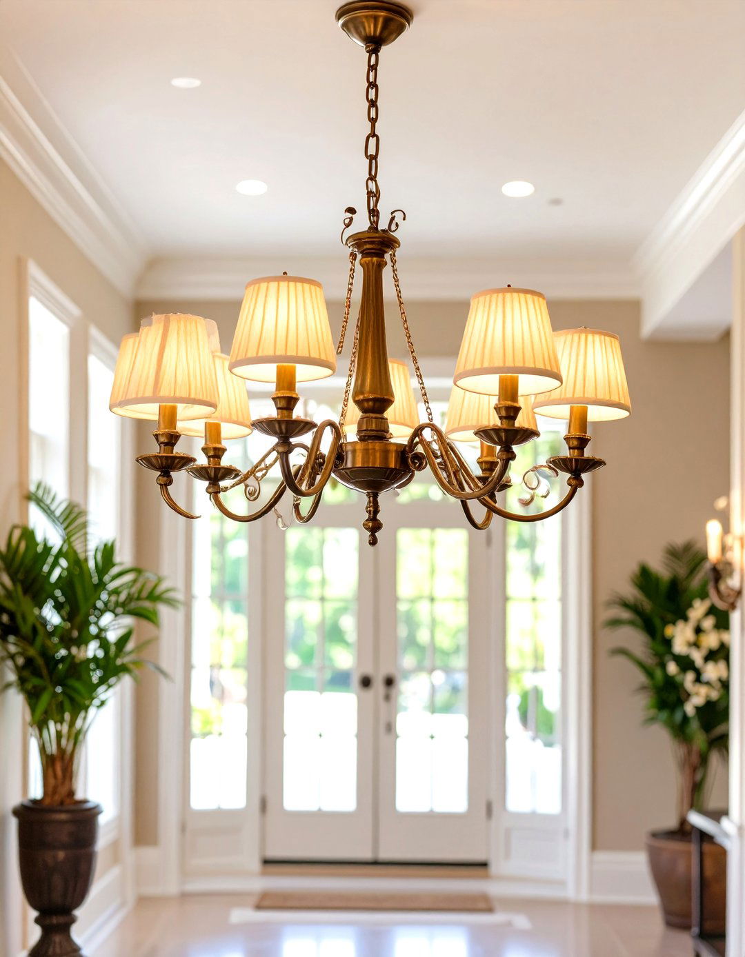 The Foyer Chandelier with Fabric Shades - 30 foyer chandelier ideas