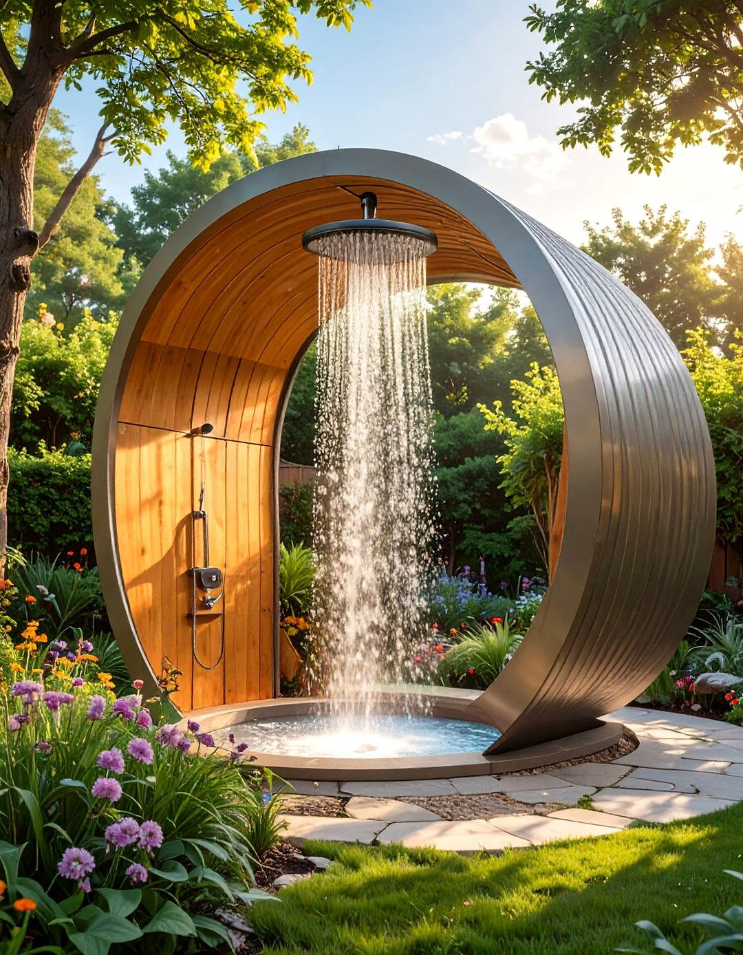 The Freestanding Circular Enclosure - 30 backyard outdoor shower ideas