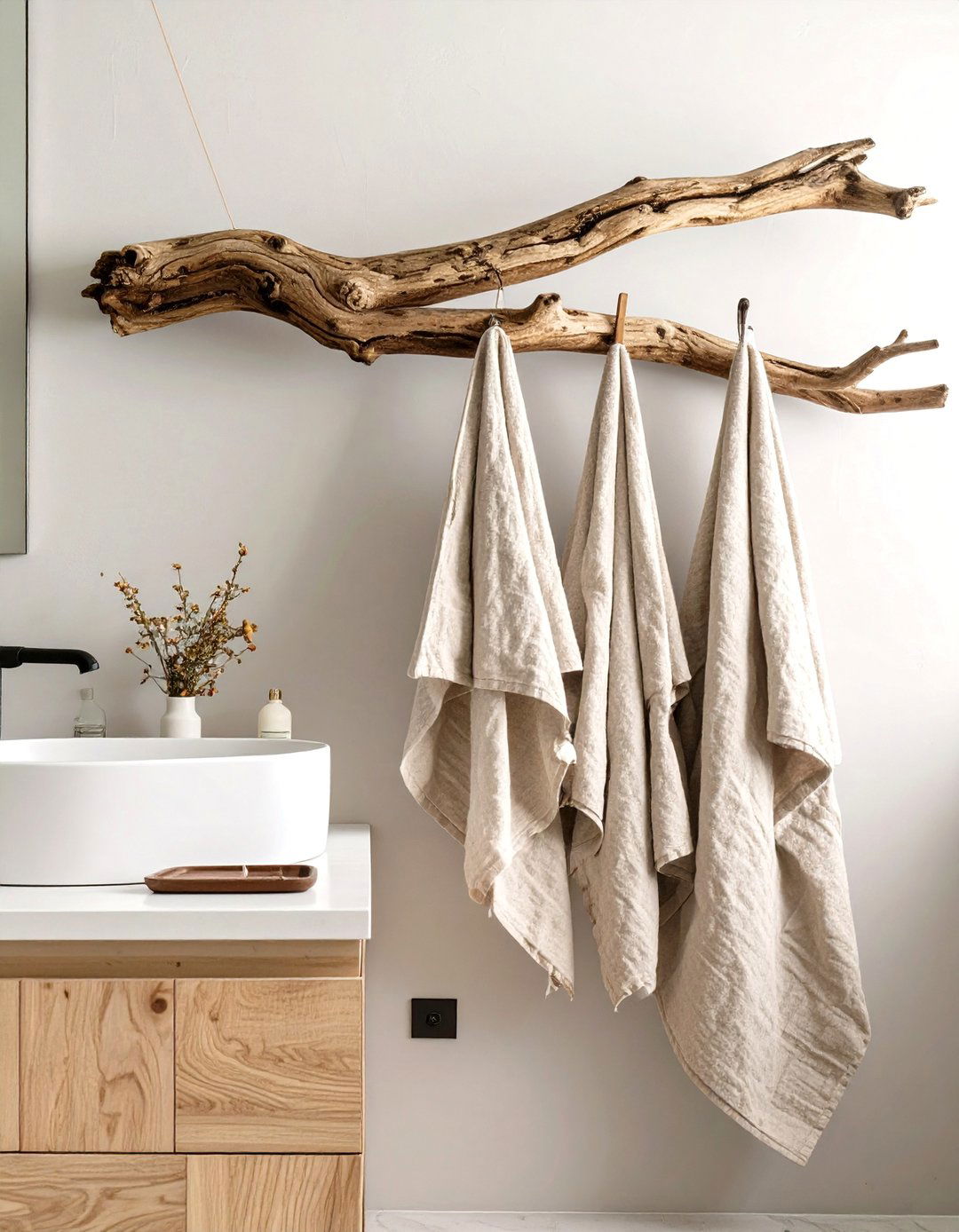 The Freestanding Decorative Branch - 30 bathroom towel ideas