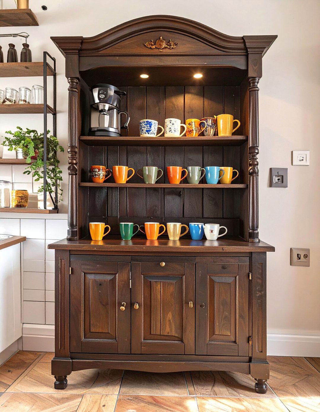 The Freestanding Hutch Coffee Bar - 30 coffee bar ideas for kitchen
