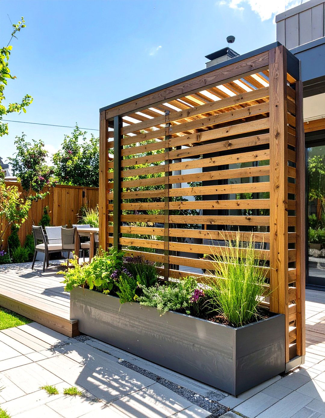 The Freestanding Slat Wood Screen - 30 backyard privacy ideas