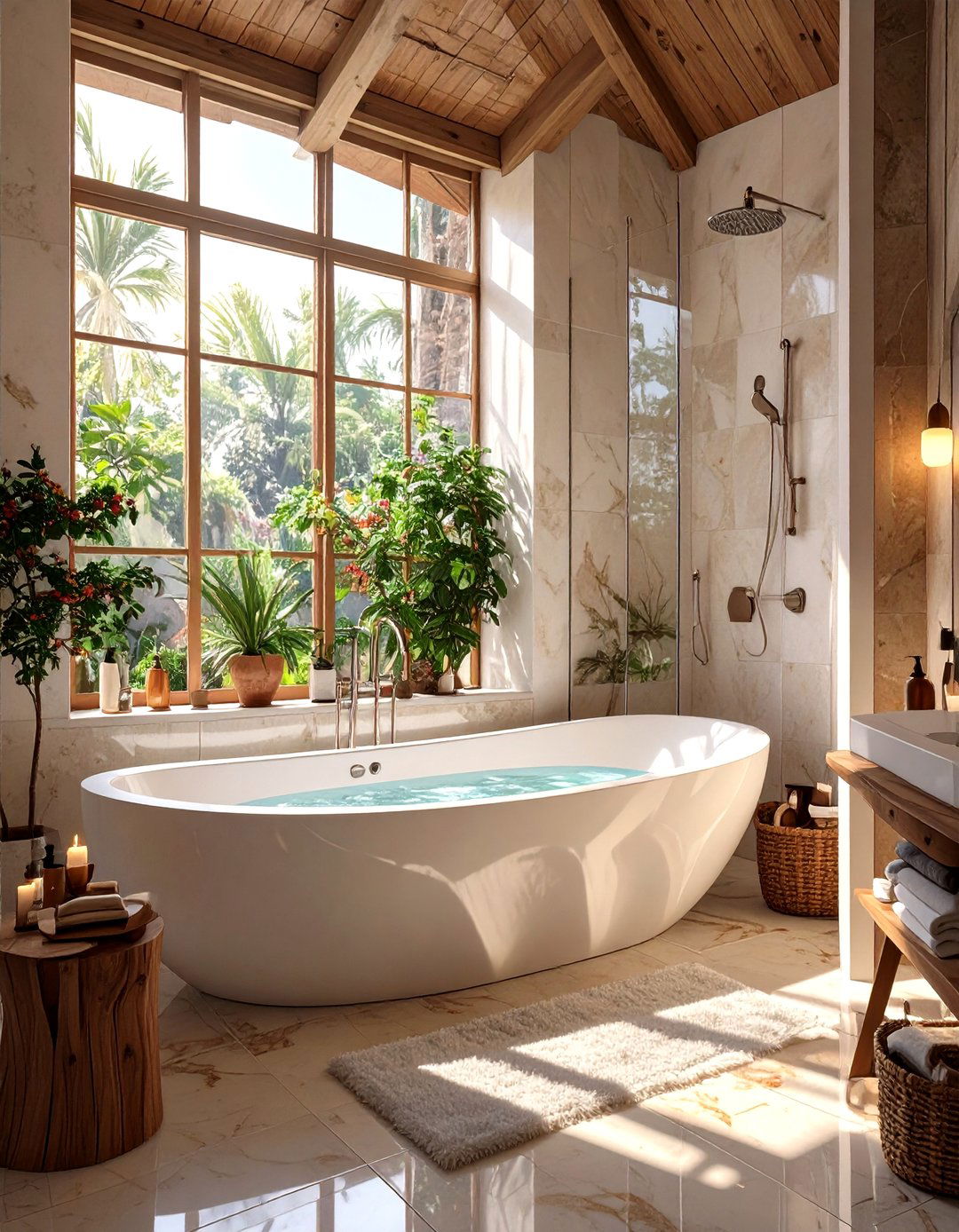 The Freestanding Tub Illusion - 30 bathtub shower combo ideas for small bathrooms