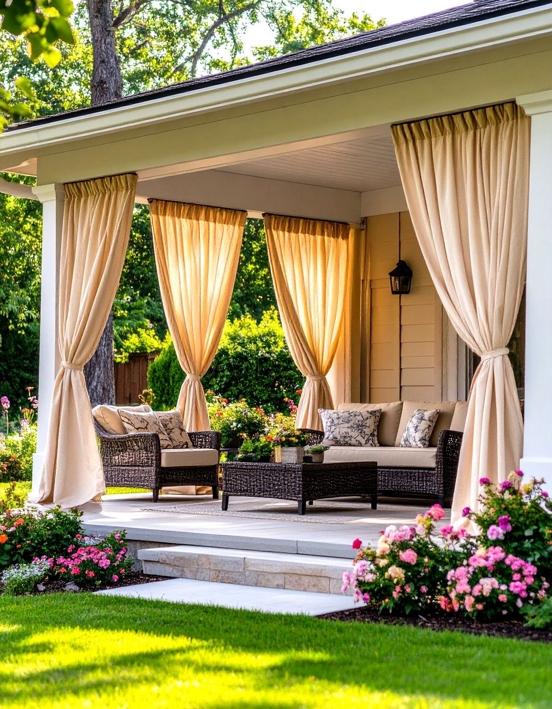 The Front Porch Living Room with Curtains - 30 front yard privacy ideas