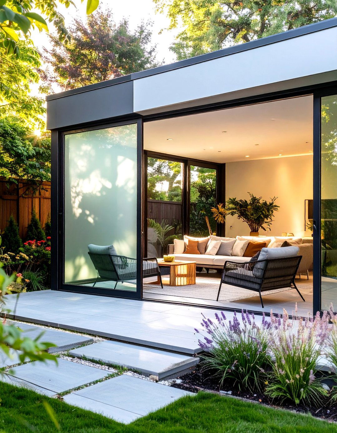 The Frosted Glass Panel Divider - 30 backyard privacy ideas