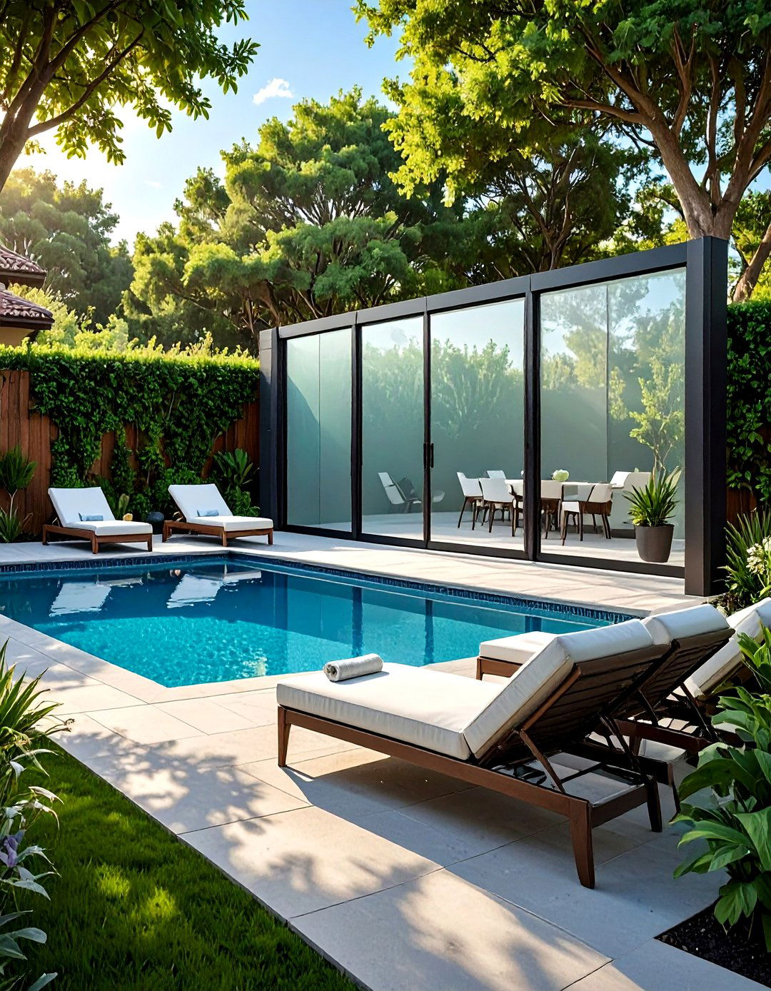 The Frosted Glass Panel Fence - 30 backyard privacy fence ideas