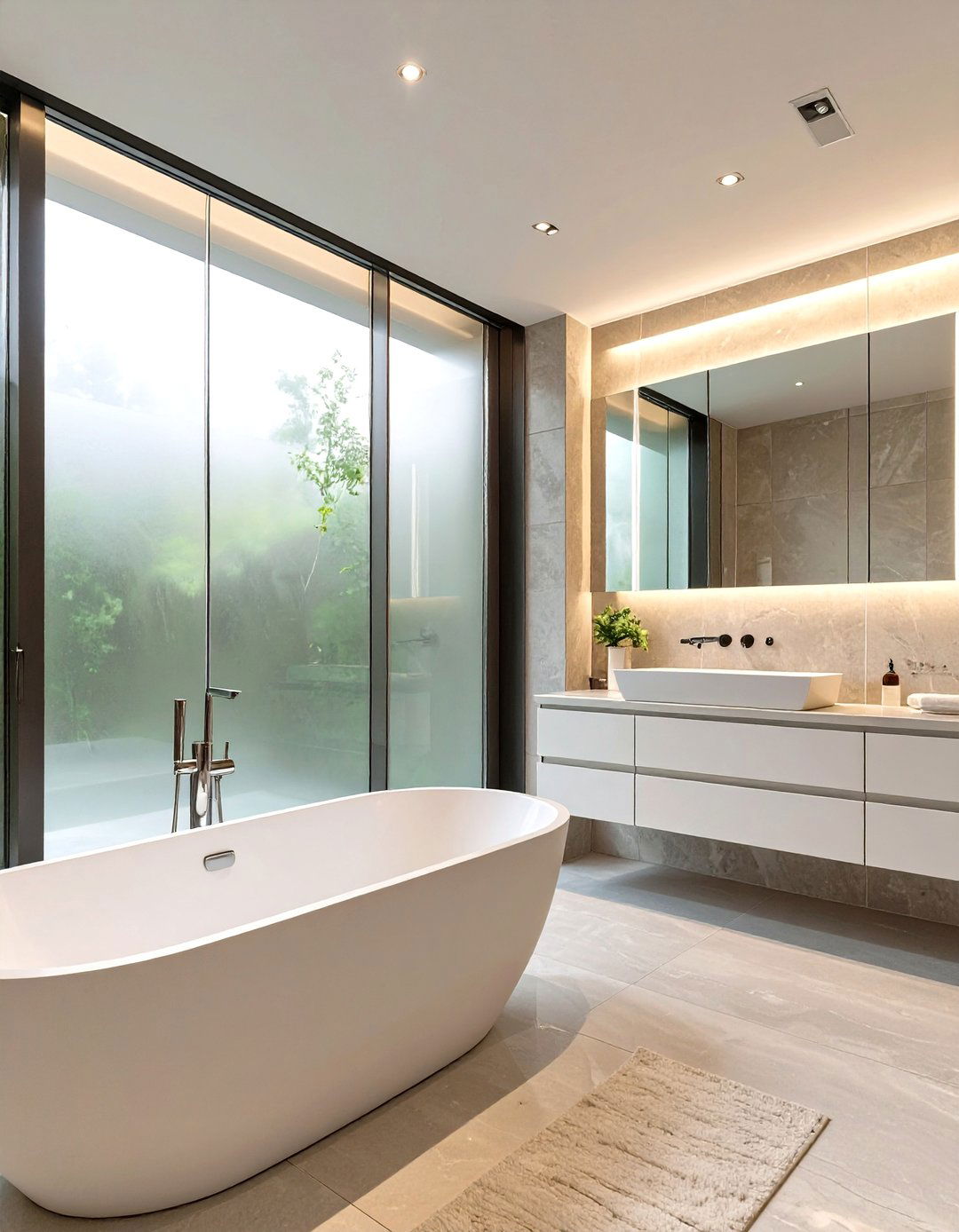 The Full Length Frosted Glass Panel - 30 bathroom window ideas