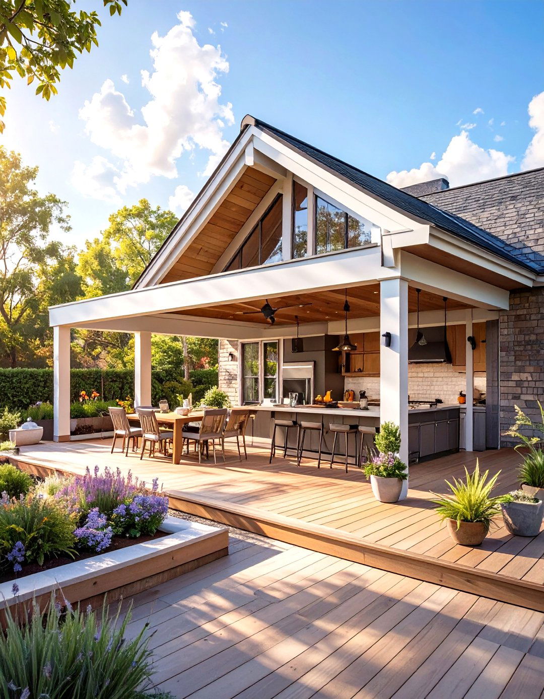 The Full Roof Extension Deck - 30 deck shade ideas