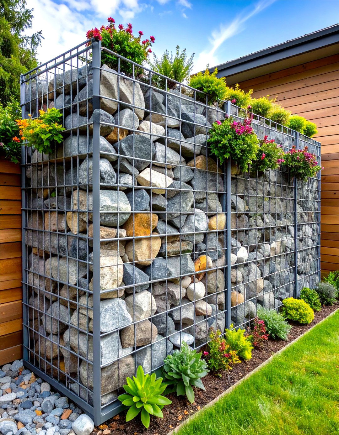 The Gabion Basket Garden Wall - 30 garden wall ideas