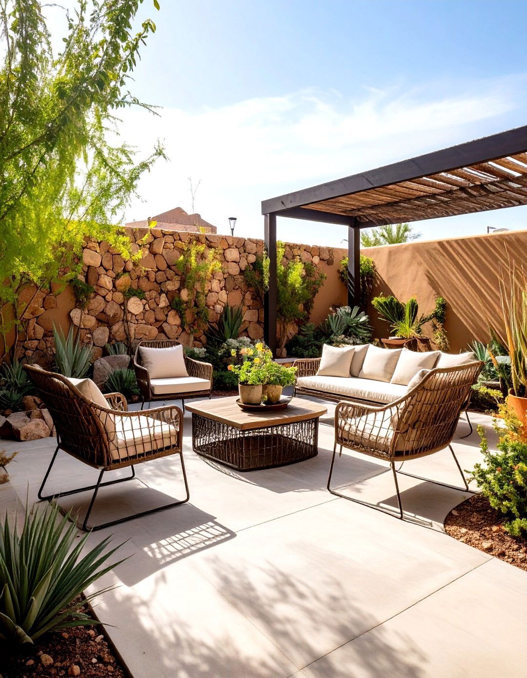 The Gabion Wall Courtyard - 30 desert backyard ideas