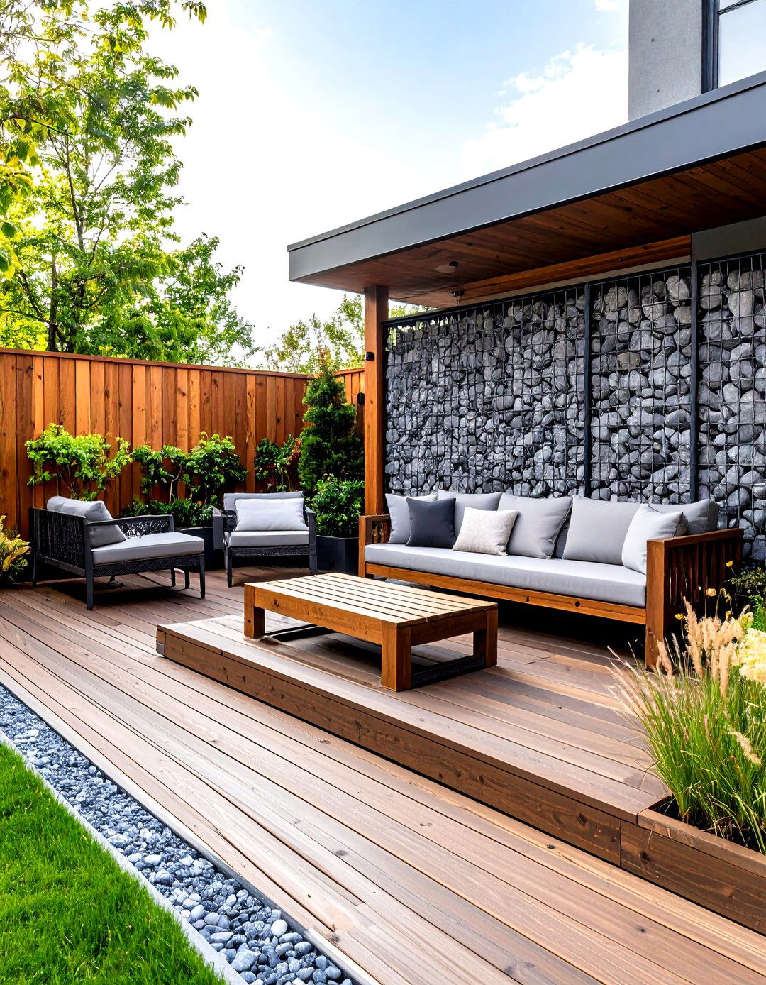 The Gabion Wall Divider - 30 deck privacy screen ideas