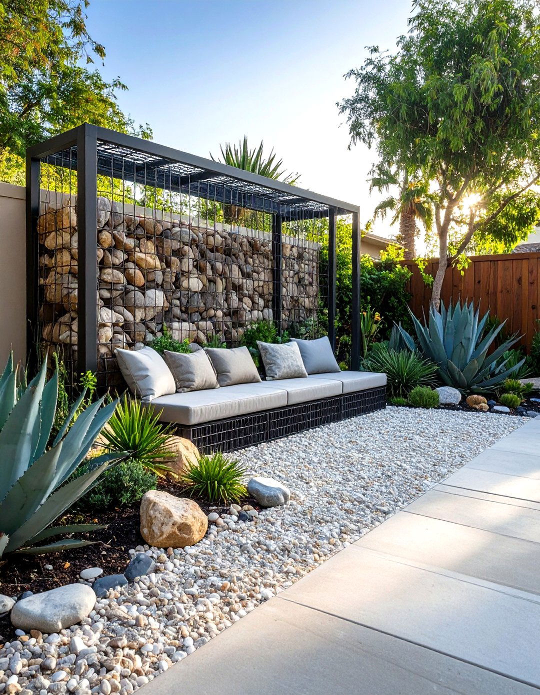 The Gabion Wall Feature Rock Garden - 30 front yard landscaping ideas modern rock garden ideas