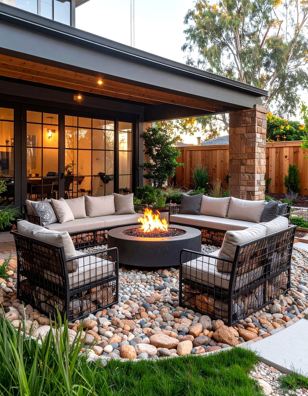 The Gabion Wall Fire Pit - 30 fire pit backyard ideas