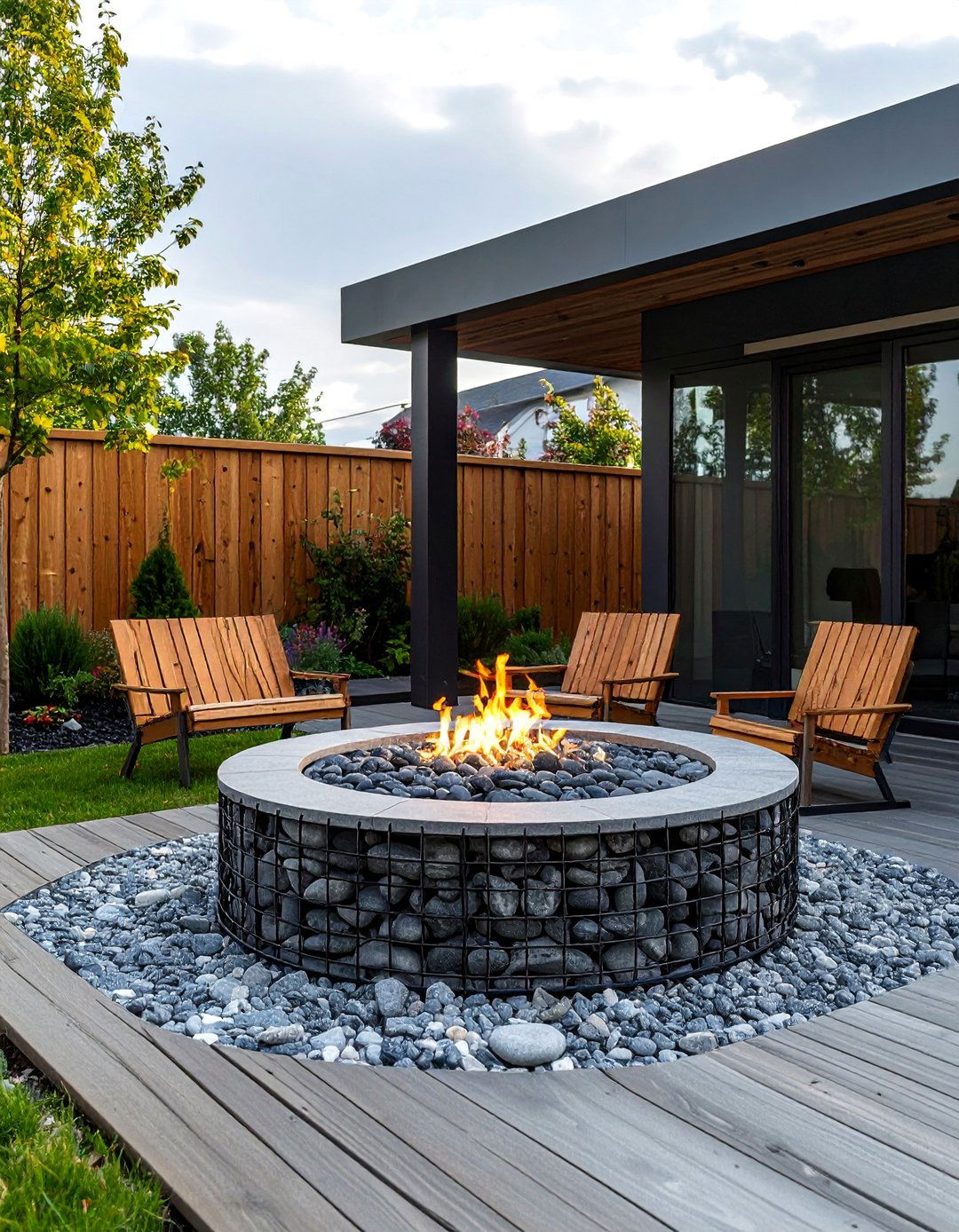 The Gabion Wall Firepit - 30 backyard firepit ideas